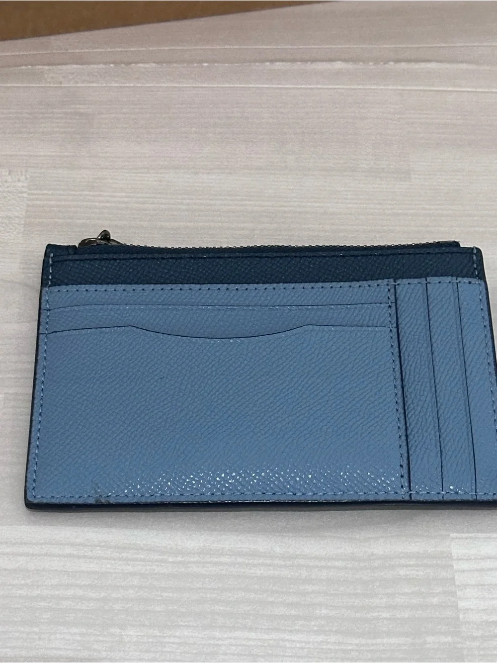 Coach Blue Leather Card Case with Zip Pocket